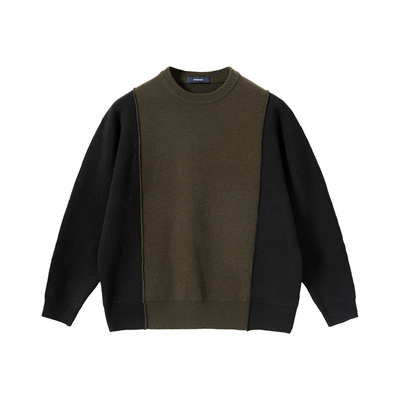 NYHSUGOO/南乙秋冬12针拼接双层嵌花工艺针织毛衣3751拼色叠穿