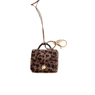 豹纹毛绒耳机包吊坠项链女秋冬高级感毛衣链锁骨链零钱包挂件配饰