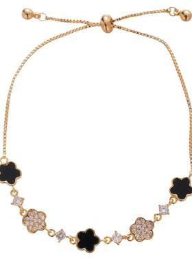 醋酸板锆石花朵吊坠抽拉式手链欧美优雅气质手环轻奢高级感手饰女