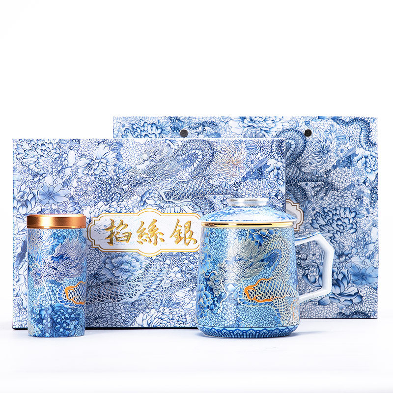 臻弘龙年礼品掐丝银陶瓷办公杯
