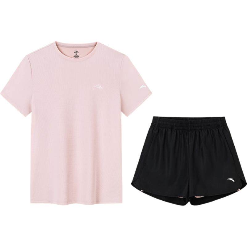 安踏运动套装女夏季新款短袖短裤速干跑步羽毛球女士运动服两件套