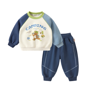 咔咔熊猫宝宝卡通卫衣套装春装男童女童休闲上衣裤子两件套春款潮