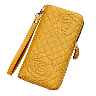 黄色钱包女真皮长款招财大容量拉链款手拿包女式钱夹新款牛皮手包