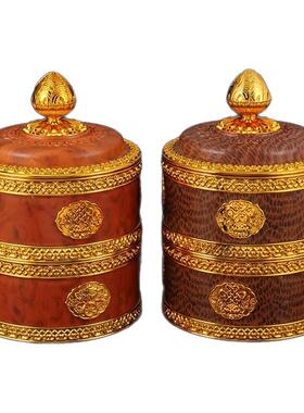 藏式八吉祥双层糌粑盒酥油盒果盒