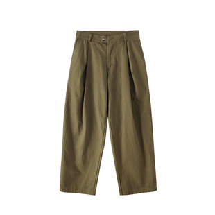 BUTTBILL 25AW全棉双褶人字纹休闲长裤子男情侣宽松通勤复古日系