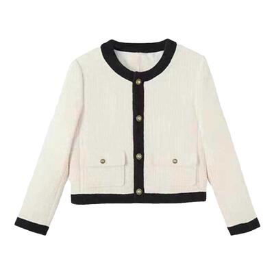 黑白粗花呢短款羊毛外套法式