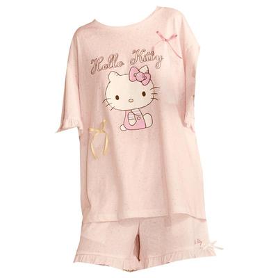 Gukoo/果壳睡衣女夏季HelloKitty联名新款甜美纯棉女家居服套装B