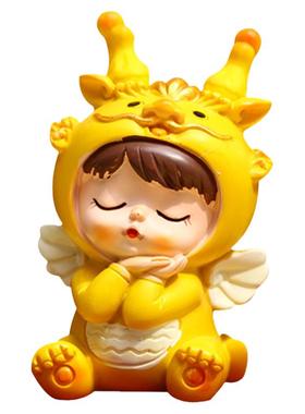 可爱天使龙宝宝桌面小摆件龙年吉祥物手办儿童房办公室车载摆设