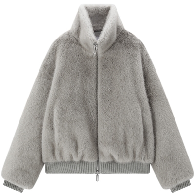 【商场同款】太平鸟夹克式品质仿金貂绒环保皮草灰色A1AEF4312