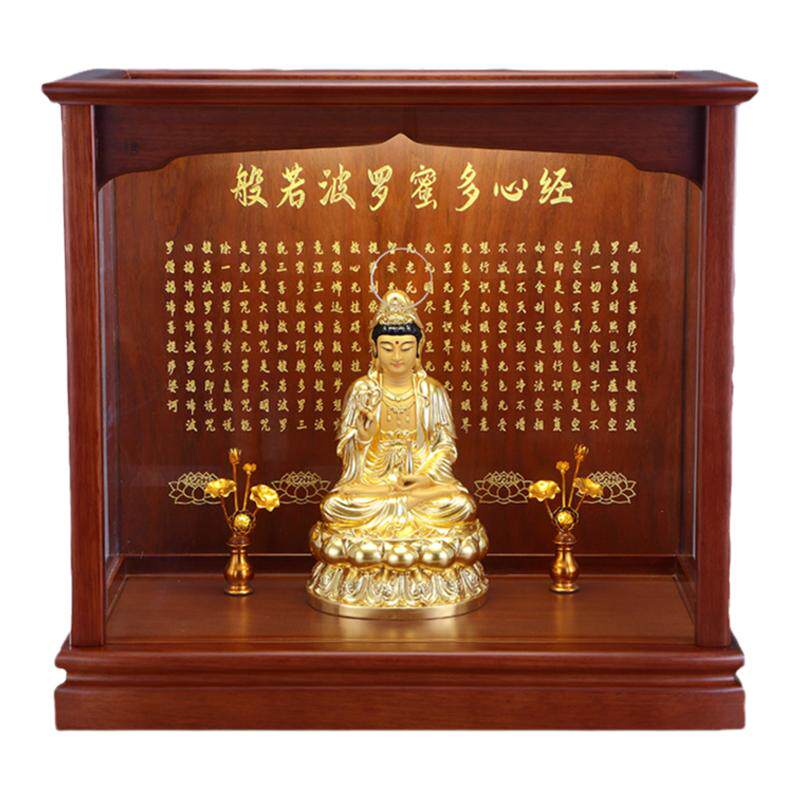 红木摆件佛像心经带灯玻璃柜家用