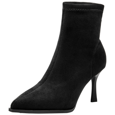 大东高跟靴短靴女2025新款秋冬细跟高跟鞋尖头磨砂配裙子女靴袜靴