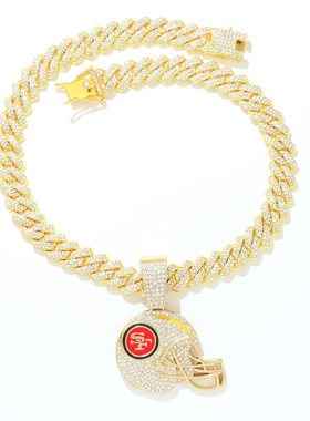 欧美嘻哈SF头盔棒球队吊坠菱形古巴链项链夜店说唱夜店个性男项坠