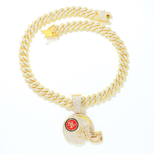 欧美嘻哈SF头盔棒球队吊坠菱形古巴链项链夜店说唱夜店个性男项坠