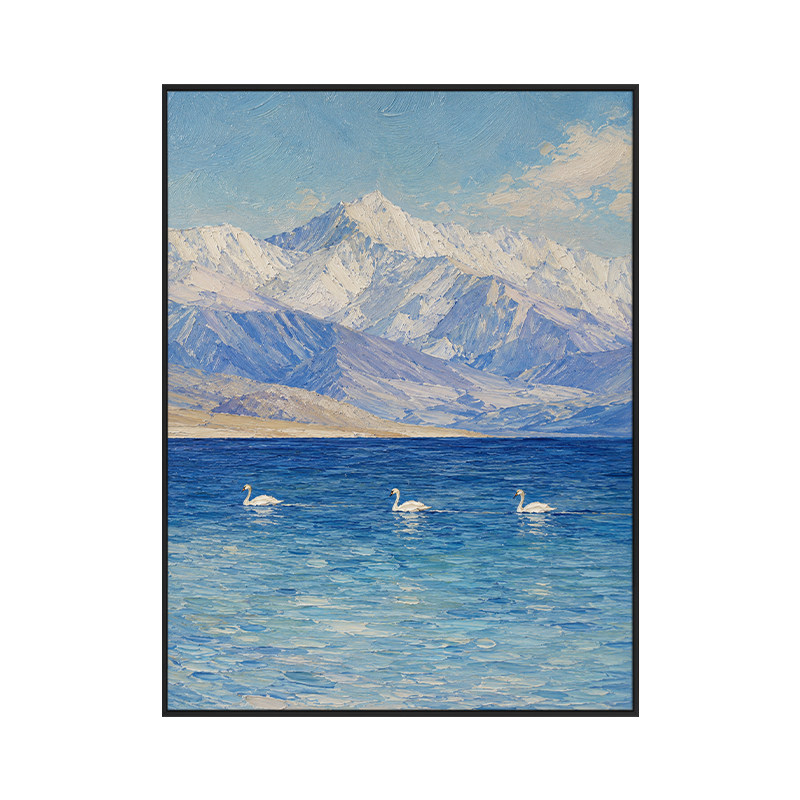 大芬村手绘赛里木湖雪山油画