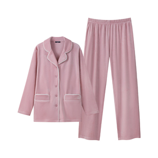 三枪家居服2026秋冬新款女士睡衣加绒加厚保暖婴儿绒翻领开襟长袖