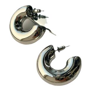 迪丽热巴同款银色圈圈耳环女高级感C型素圈气质百搭耳钉纯银耳饰