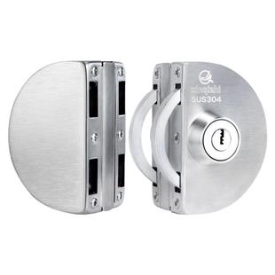 钢化玻璃门锁商铺推拉门锁免开孔U型锁单门双门无框玻璃地锁插销