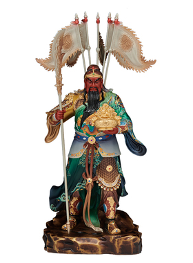 中式铜精工彩绘关公武财神摆件