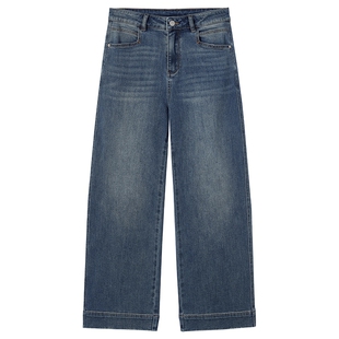 热风女士直筒牛仔裤2026年春季新款时尚宽松九分裤显瘦水洗阔腿裤