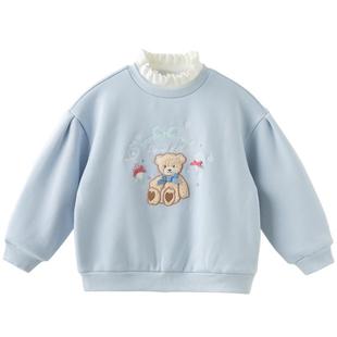 戴维贝拉儿童卫衣2026女童新款假两件套头衫中大童冬装半高领上衣