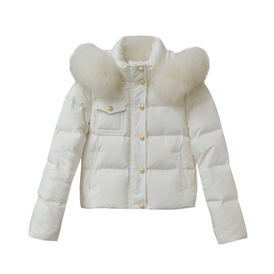 【冬日序章】小娜椒小个子时尚保暖短款白色羽绒服连帽毛领外套女