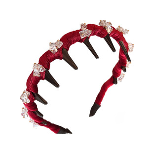 红色高颅顶水钻发箍女款高级感洋气时尚头箍2026新款秋冬发卡头饰