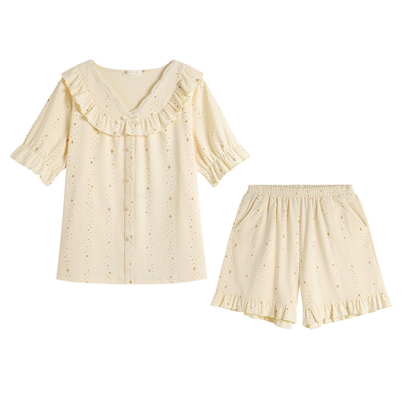 夏季柔软棉情侣开衫款家居服套装
