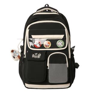 高颜值书包女初中生小学生大容量轻便双肩包黑色耐脏高中背包痛包