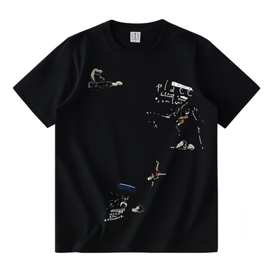 美式短袖T恤男生夏季新款黑色重磅纯棉正肩半袖上衣男款宽松衣服