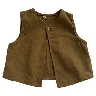 淘气小妞纯棉男童马甲秋季2026新款儿童女童坎肩宝宝背心外穿森系