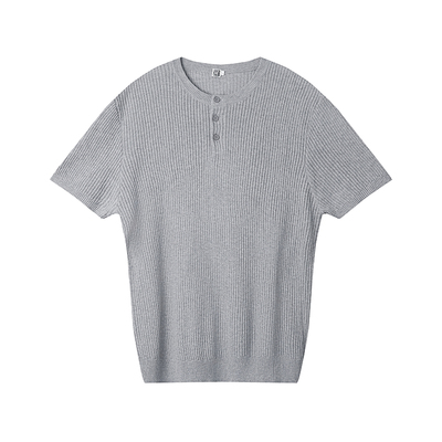 COLN浅灰全棉针织亨利领短袖T恤
