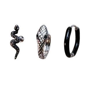二十二丁目 黑色滴油耳圈耳环钛钢小蛇耳饰做旧蛇形耳扣耳钉女