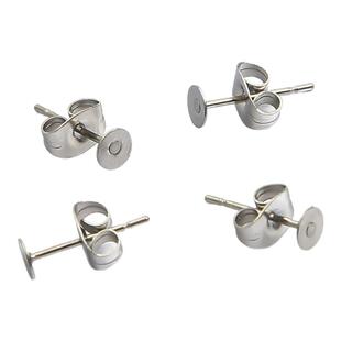 100个不锈钢保色平底针平头耳钉耳针空托盘diy可粘贴平面材料配件