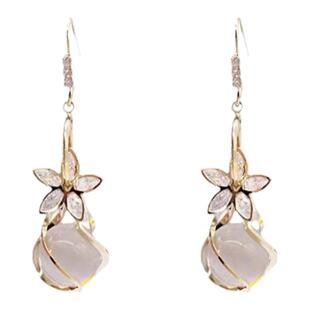 猫眼石耳环女超仙韩国气质长款流苏耳坠设计感网红显脸瘦镀金耳饰