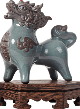 招财水火小麒麟摆件一对吉祥瑞兽