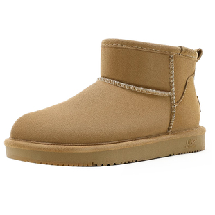 UBZ 防水雪地靴女鞋新款2026灰色冬季加绒加厚短靴一脚蹬面包棉鞋