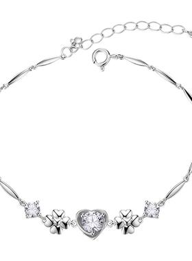 迪士尼四叶草爱心银色手链轻奢