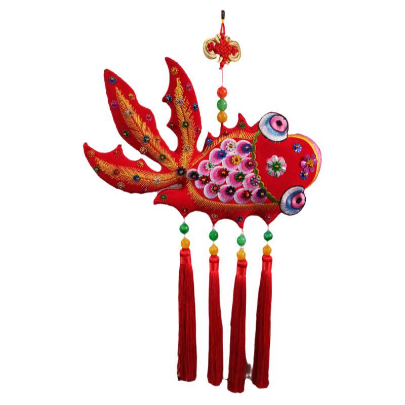 精品大号手工刺绣双面年年有余吉祥挂件卧室客厅亮片布艺工艺饰品