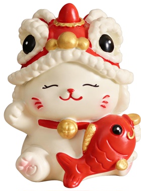 创意醒狮招财猫国潮家居桌面摆件