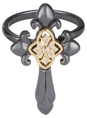 原创小众设计感鸢尾花十字架戒指