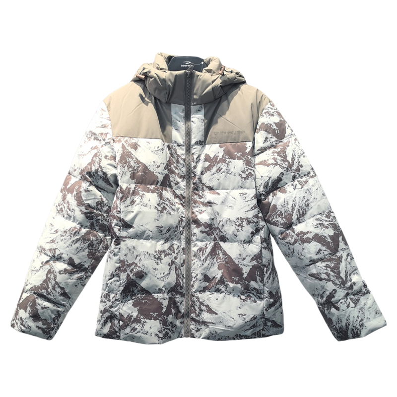Deerway德尔惠美式迷彩拼接连帽羽绒服男女雪山印花644225201