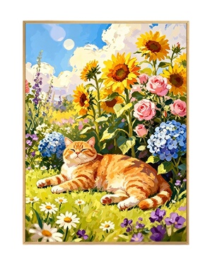 猫咪花卉数字油画diy填色儿童卡通动物简单丙烯手工挂画2026新款