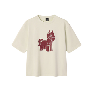 230g韦恩泽维尔休闲加肥加大宽松大码男圆领抗菌马年新年T恤9285