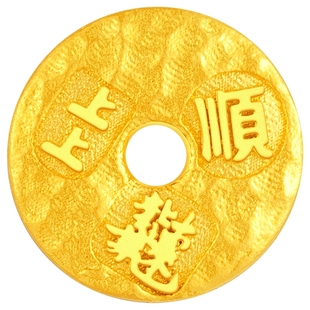 潮宏基好事发生钱币扣头足金串珠古法黄金转运珠DIY礼物女平安扣