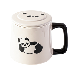 熊猫泡茶杯带盖茶水分离马克杯办公室女士个人专用喝茶杯陶瓷水杯