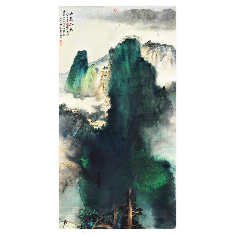 张大千重彩泼墨山水画客厅书房
