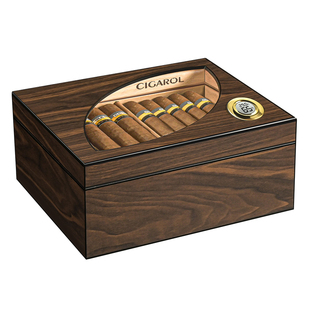 CIGAROL雪松木雪茄盒大容量双层密封木盒醇化养茄保湿烟盒透明窗