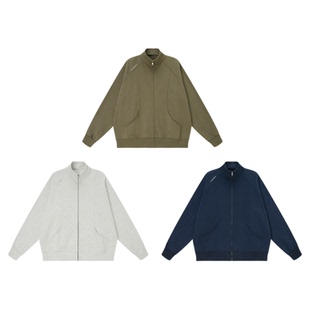 吕小虎ACTUP 美式复古立领开衫卫衣男春季插肩袖运动外套拉链夹克