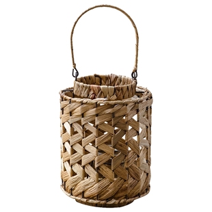 掬涵自然色三角草编提手风灯烛台灯笼落地挂饰摆件手工编织田园风