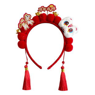 2026年新款儿童马年新年跨年发箍女童宝红色春节拍照装饰小马头箍